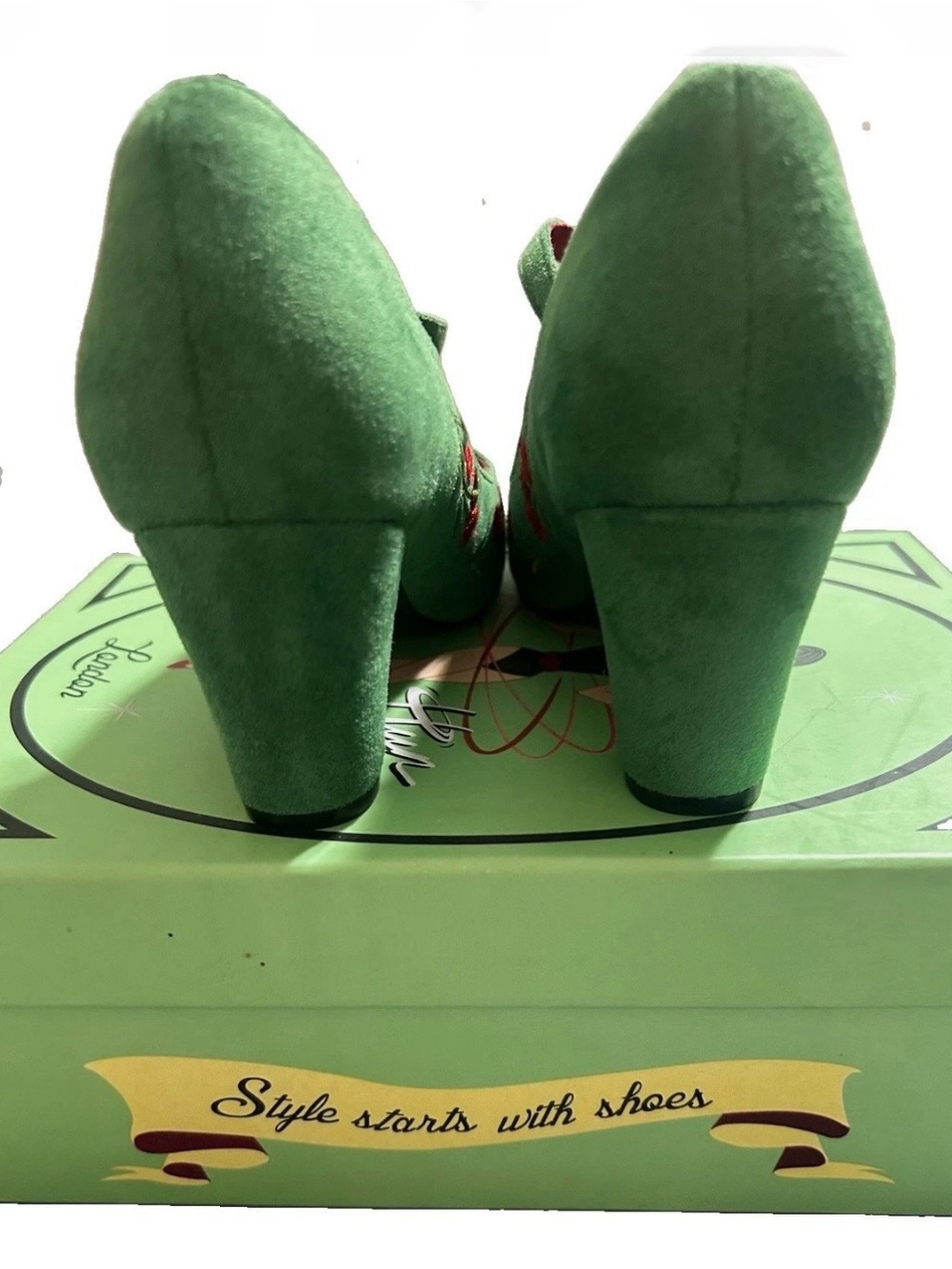 Lulu Hun Collectif Green Cherry Embroidered Mary Jane Heels Pumps US 7.5 - Picture 3 of 12